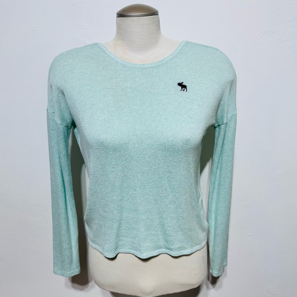 Abercrombie and Fitch Light Green Semi Cropped Crew Neck Sweater Size Small